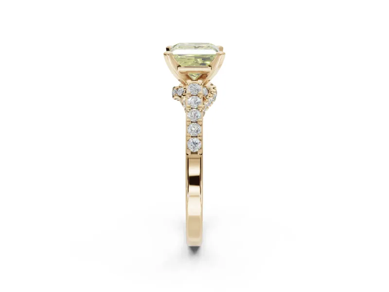 Princess Cut Pavé Engagement Ring Setting for a Fancy Yellow Lab-Grown Diamond | Crossover Gallery | Yellow Gold