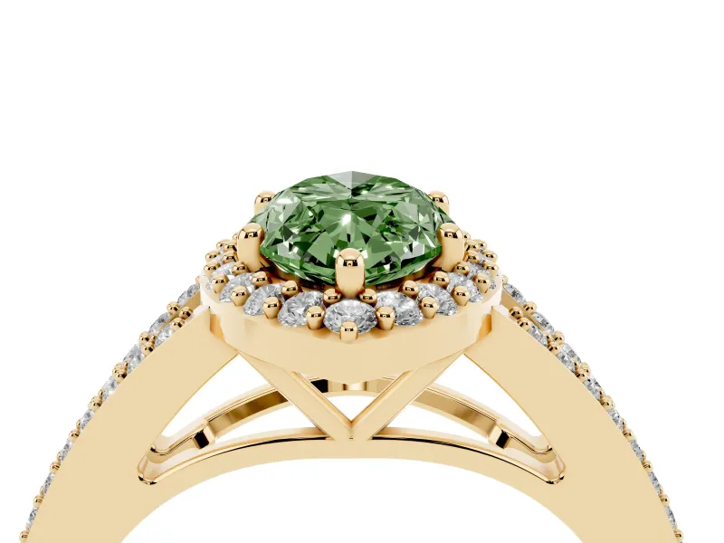 Marquise Split Shank Halo Engagement Ring Setting for a Fancy Green Lab-Grown Diamond | Yellow Gold
