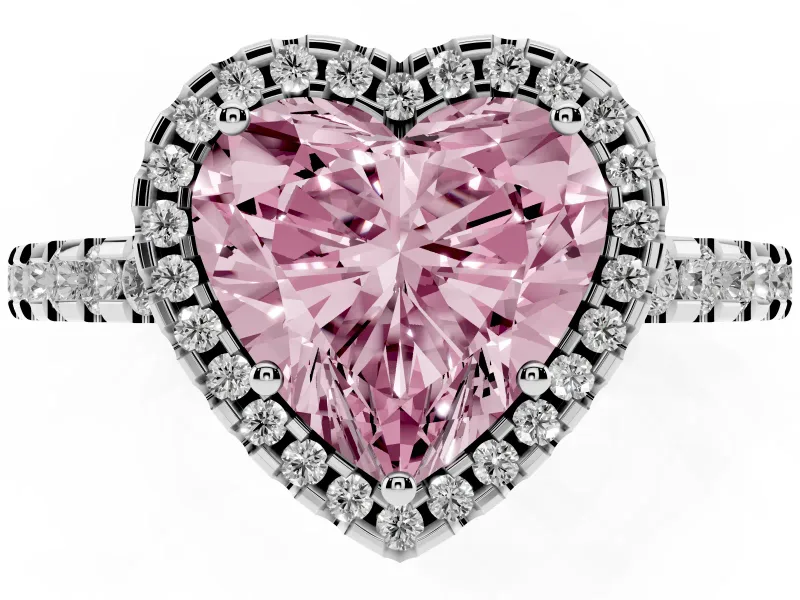 Heart-Shaped Pave Halo Engagement Ring Setting for a Fancy Pink Lab-Grown Diamond | Platinum