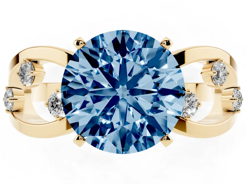 Round Loop Engagement Ring Setting for a Fancy Blue Lab-Grown Diamond | Yellow Gold