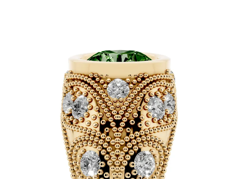 Round Vintage Bezel Engagement Ring Setting for a Fancy Green Lab-Grown Diamond | Yellow Gold