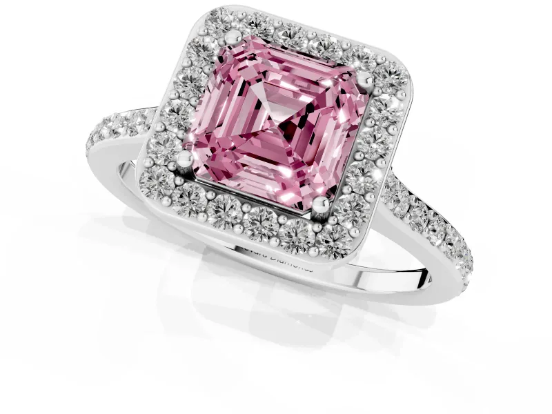 Asscher Cut Halo Engagement Ring Setting for a Fancy Pink Lab-Grown Diamond | White Gold - Design NV-24729
