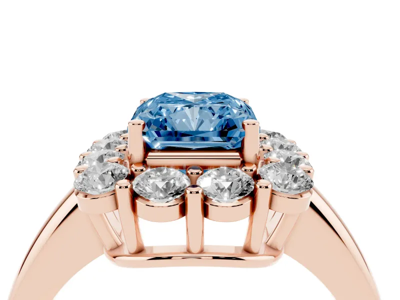 Radiant Cut Cluster Halo Engagement Ring Setting for a Fancy Blue Lab-Grown Diamond | Large Round Accents | Rose Gold