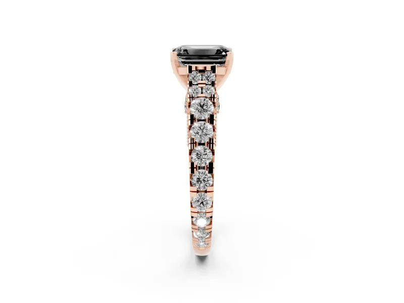 Emerald Cut Graduated Cathedral Engagement Ring Setting for a Black Center | Side Stones | Rose Gold