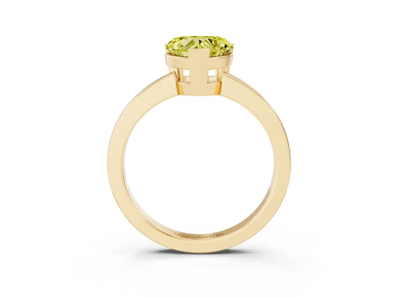 Fancy Yellow Heart Cut Diamond Solitaire Ring Set in Yellow gold with Prong Head and Smooth Polished Band