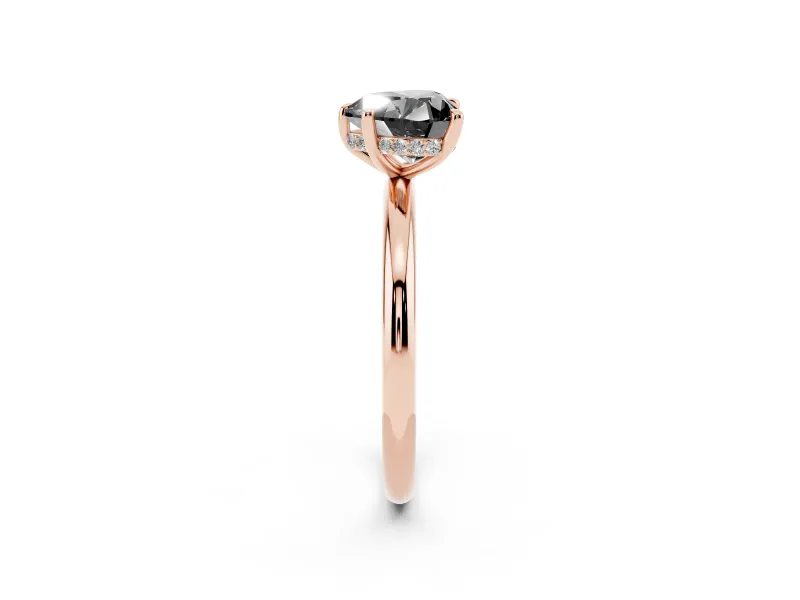 Fancy Black Heart Cut Diamond Solitaire Ring Set in Rose gold with Thin Band and Prong Setting