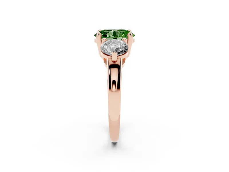 Oval Three Stone Engagement Ring Setting for a Fancy Green Lab-Grown Diamond | Open Prong Baskets | Rose Gold