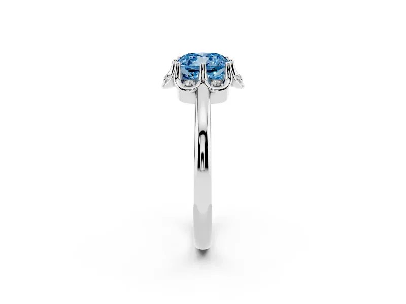 Cushion Cut Petal Halo Engagement Ring Setting for a Fancy Blue Lab-Grown Diamond | Sterling Silver