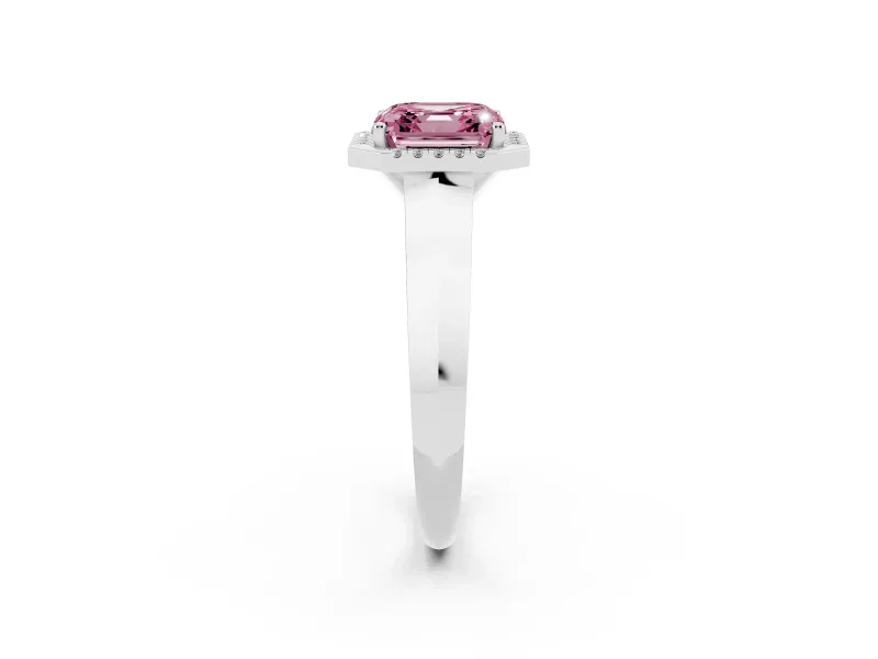Asscher Cut Knife-Edge Halo Engagement Ring Setting for a Fancy Pink Lab-Grown Diamond | Platinum