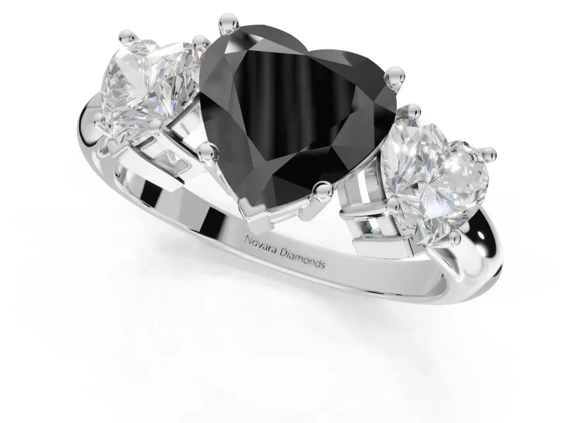 Heart-Shaped 3 Stone Engagement Ring Setting for a Black Center | White Gold