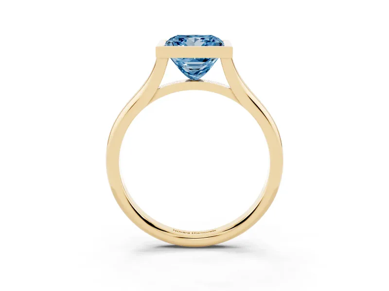Princess Cut Bezel Engagement Ring Setting for a Fancy Blue Lab-Grown Diamond | Yellow Gold