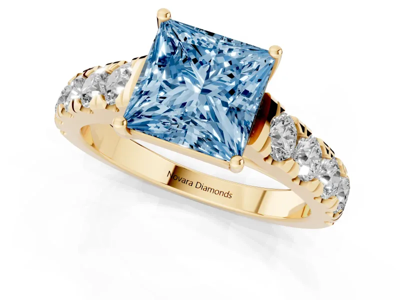 Princess Cut Engagement Ring Setting for a Fancy Blue Lab-Grown Diamond | Yellow Gold - Design NV-24643