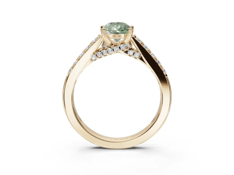 Pear-Shaped Pavé Solitaire Engagement Ring Setting for a Fancy Green Lab-Grown Diamond | Crossover Gallery | Yellow Gold