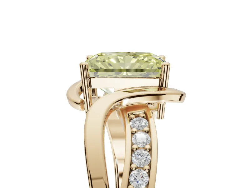 Radiant Cut Bypass Solitaire Engagement Ring Setting for a Fancy Yellow Lab-Grown Diamond | Pavé Strands | Yellow Gold
