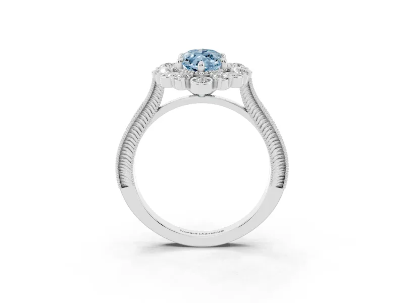 Marquise Scalloped Halo Engagement Ring Setting for a Fancy Blue Lab-Grown Diamond | Milgrain Edges | Sterling Silver