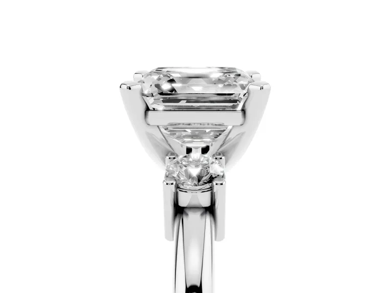 Asscher Cut Three Stone Engagement Ring Setting | Round Side Stones | Platinum