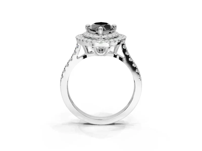 Fancy Black Marquise Lab-Grown Diamond Double Halo Statement Ring Set in Platinum with Pavé Band