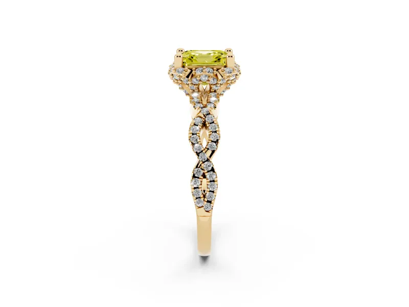 Asscher Cut Graduated Milgrain Halo Engagement Ring Setting for a Fancy Yellow Lab-Grown Diamond | Yellow Gold