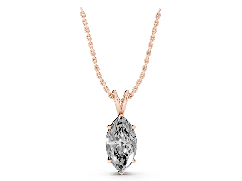 Marquise Lab-Grown Diamond Solitaire Pendant Necklace | V Split Bail | Rose Gold