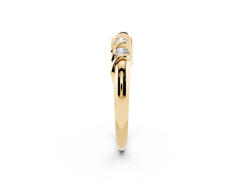 Round Diamond Eternity Band Set in Yellow gold with Twist Prong Setting