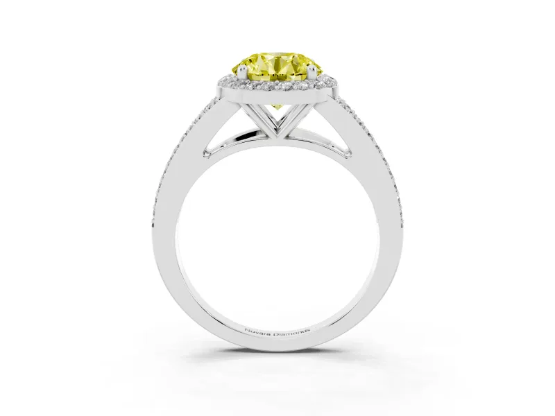 Round Halo Engagement Ring Setting for a Fancy Yellow Lab-Grown Diamond | Pave Split Shank | Platinum