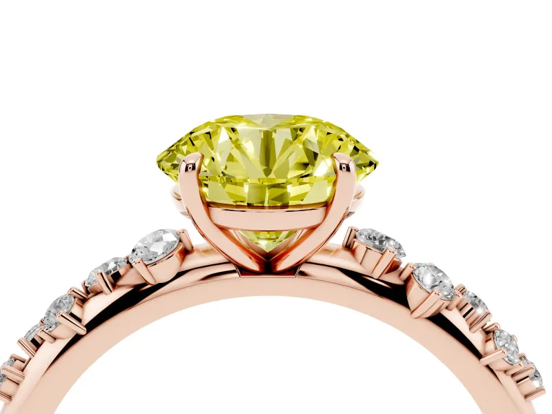 Round Graduated Solitaire Engagement Ring Setting for a Fancy Yellow Lab-Grown Diamond | Rose Gold