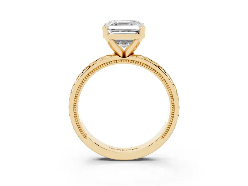 Asscher Cut Vintage Milgrain Solitaire Engagement Ring Setting | X Pattern Band | Yellow Gold