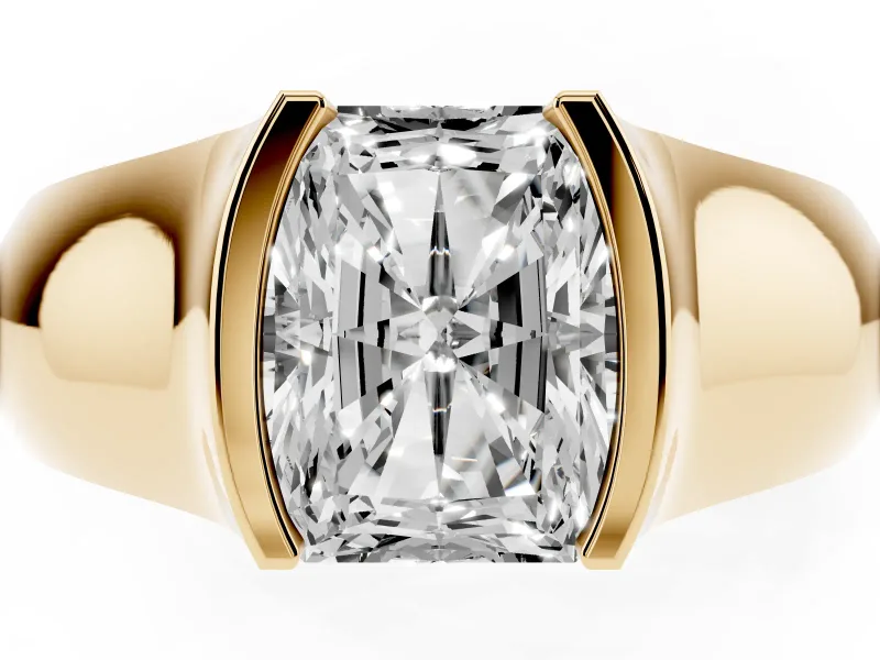 Radiant Cut Half Bezel Solitaire Engagement Ring Setting | Wide Band | Yellow Gold