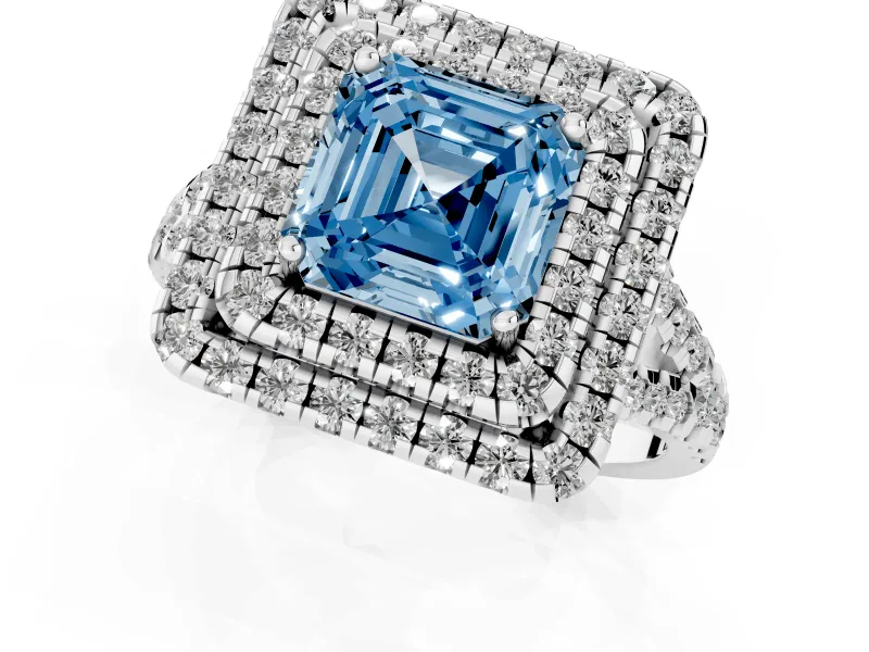 Asscher Cut Halo Split Shank Engagement Ring Setting for a Fancy Blue Lab-Grown Diamond | Sterling Silver