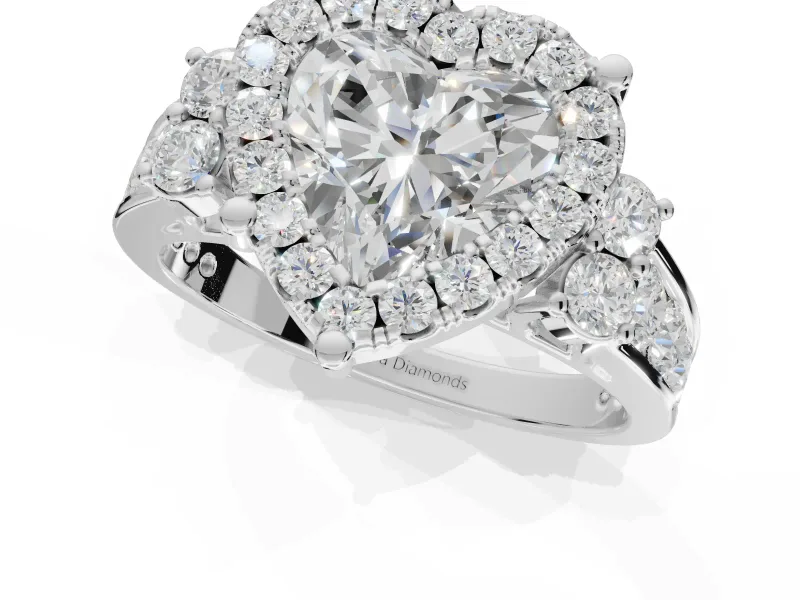 Heart-Shaped Halo Side Cluster Engagement Ring Setting | Graduated Channel Band | White Gold
