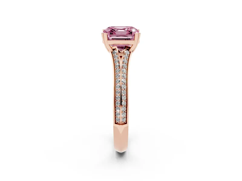 Asscher Cut Pave Split Shank Engagement Ring Setting for a Fancy Pink Lab-Grown Diamond | Double Claw Prongs | Rose Gold