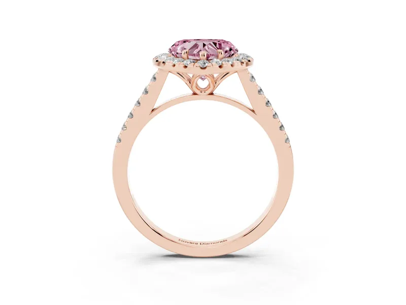 Heart-Shaped Raised Halo Engagement Ring Setting for a Fancy Pink Lab-Grown Diamond | Rose Gold