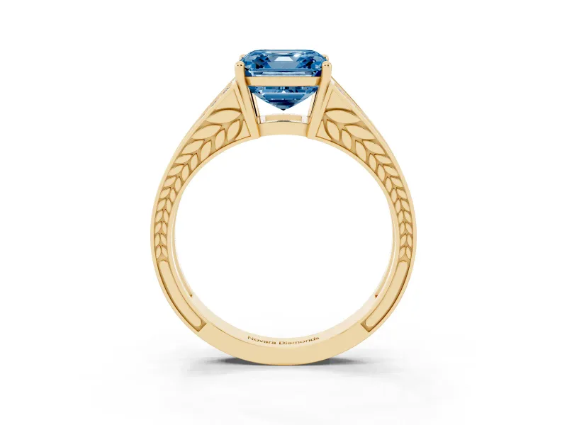 Asscher Cut Split Shank Pavé Engagement Ring Setting for a Fancy Blue Lab-Grown Diamond | Yellow Gold