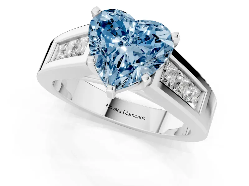 Heart-Shaped Channel-Set Engagement Ring Setting for a Fancy Blue Lab-Grown Diamond | Platinum
