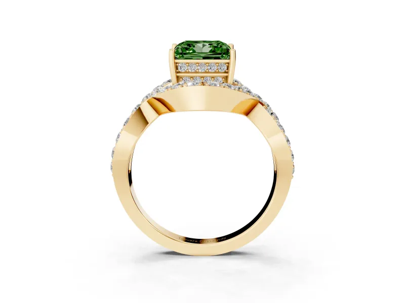 Princess Cut Infinity Twist Engagement Ring Setting for a Fancy Green Lab-Grown Diamond | Pavé Ribbons | Yellow Gold