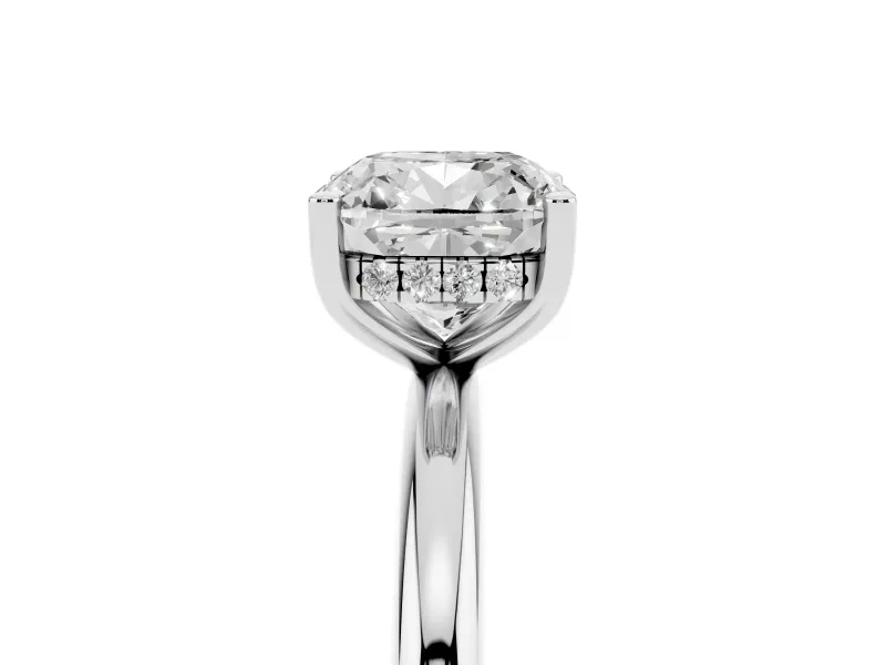 Cushion Cut Diamond Solitaire Engagement Ring Set in Silver with Prong Setting and Polished Band