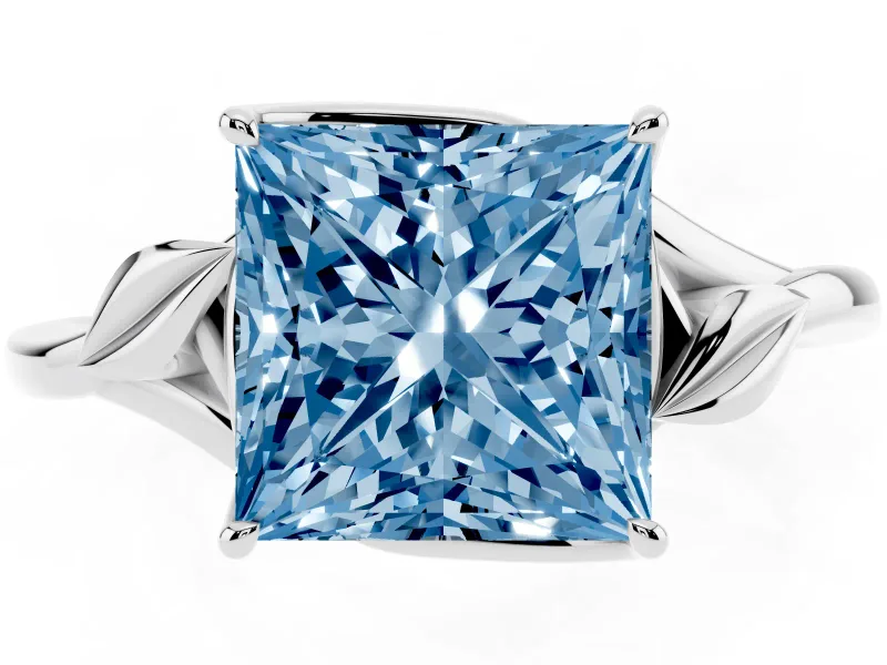 Princess Cut Leaf Bypass Solitaire Engagement Ring Setting for a Fancy Blue Lab-Grown Diamond | Sterling Silver