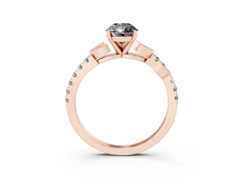 Pear-Shaped Leaf Pavé Engagement Ring Setting for a Black Center | Leaf Motif Shoulders | Rose Gold
