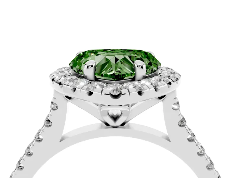 Heart-Shaped Halo Engagement Ring Setting for a Fancy Green Lab-Grown Diamond | Tapered Band | White Gold