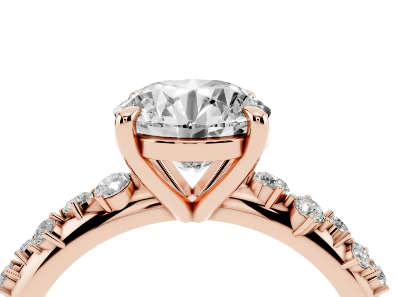 Round Graduated Accent Engagement Ring Setting | Scattered Shoulders | Rose Gold
