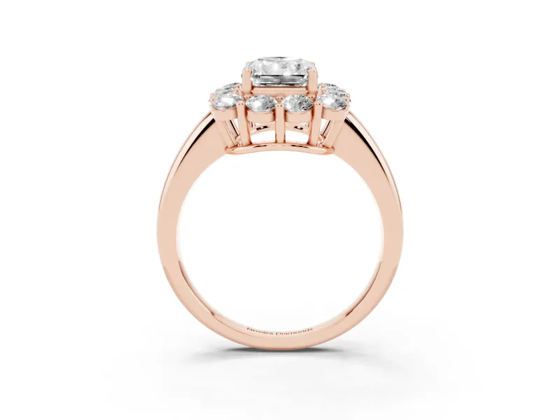 Radiant Cut Cluster Halo Engagement Ring Setting | Large Round Accents | Rose Gold