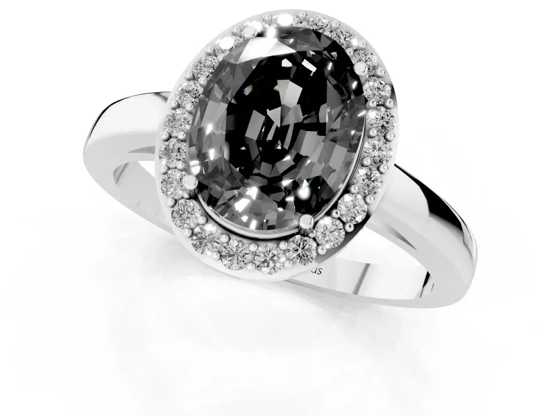 Oval Thin Halo Low Profile Engagement Ring Setting for a Black Center | Slim Plain Band | Platinum