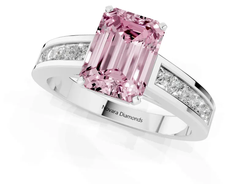 Emerald Cut Channel Engagement Ring Setting for a Fancy Pink Lab-Grown Diamond | Platinum