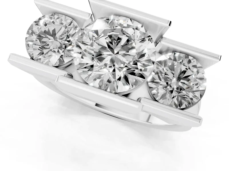 Round Channel-Set Three Stone Engagement Ring Setting | Wide Flat Band | Platinum