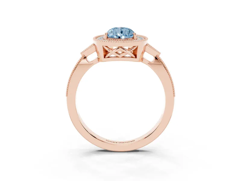 Pear-Shaped Milgrain Halo Engagement Ring Setting for a Fancy Blue Lab-Grown Diamond | Graduated Pavé | Rose Gold