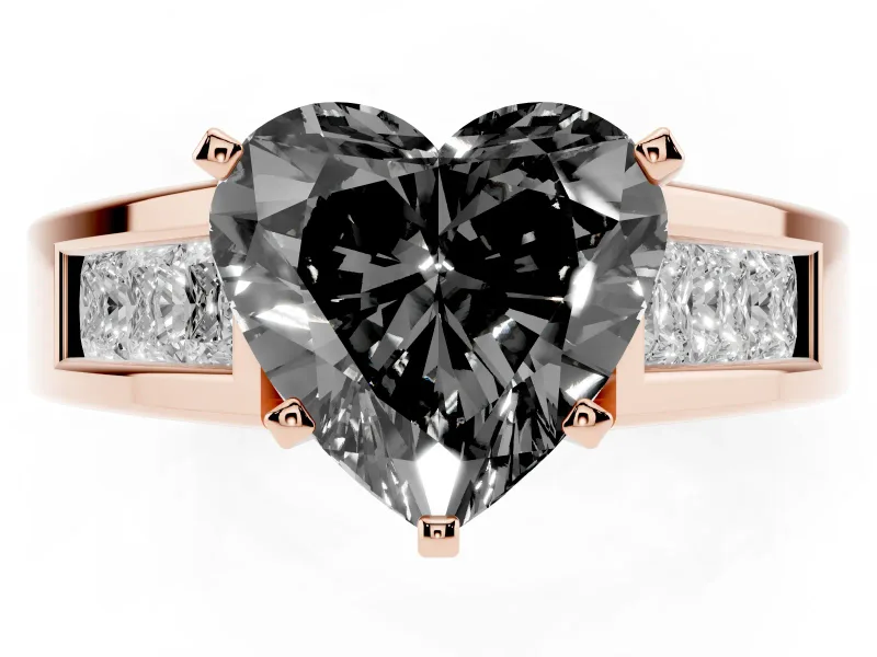 Heart-Shaped Channel-Set Engagement Ring Setting for a Black Center | Wide Band | Rose Gold