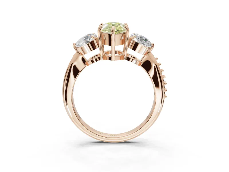 Pear-Shaped Three Stone Engagement Ring Setting for a Fancy Yellow Lab-Grown Diamond | Tapered Pave Band | Rose Gold