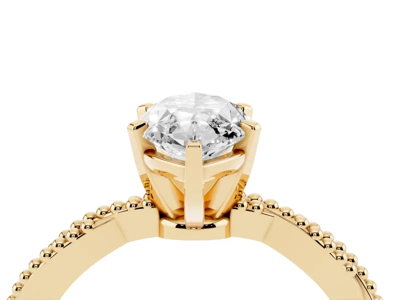 Marquise Cut Diamond Solitaire Ring Set in Yellow gold with Twisted Band and Bead Prong Setting