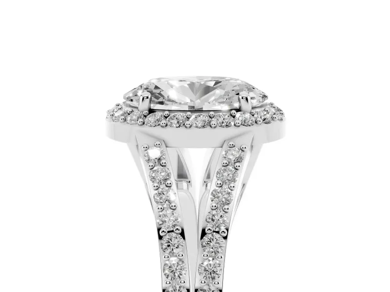 Oval Halo Engagement Ring Setting | V-Split Pavé Band | Platinum