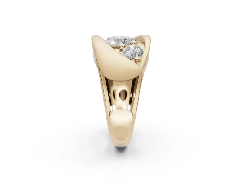 Cushion Cut Three Stone Bypass Engagement Ring Setting | Sculpted Crossover Band | Yellow Gold